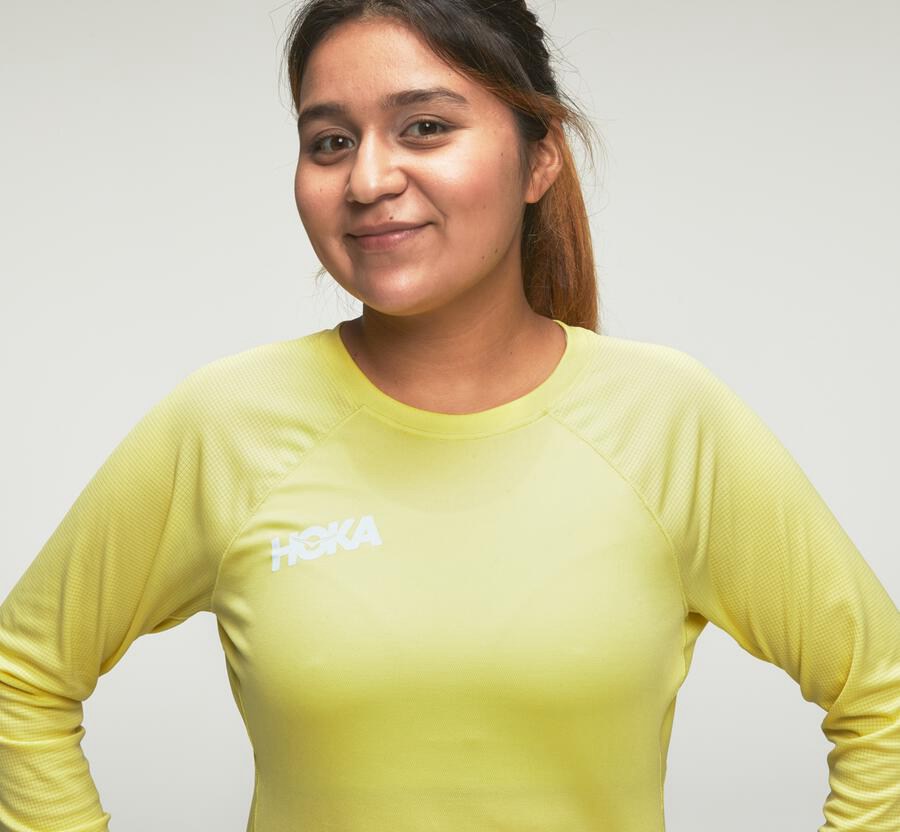 Hoka One One Womens Tops - Performance Long Sleeve - Yellow - TWCN46798